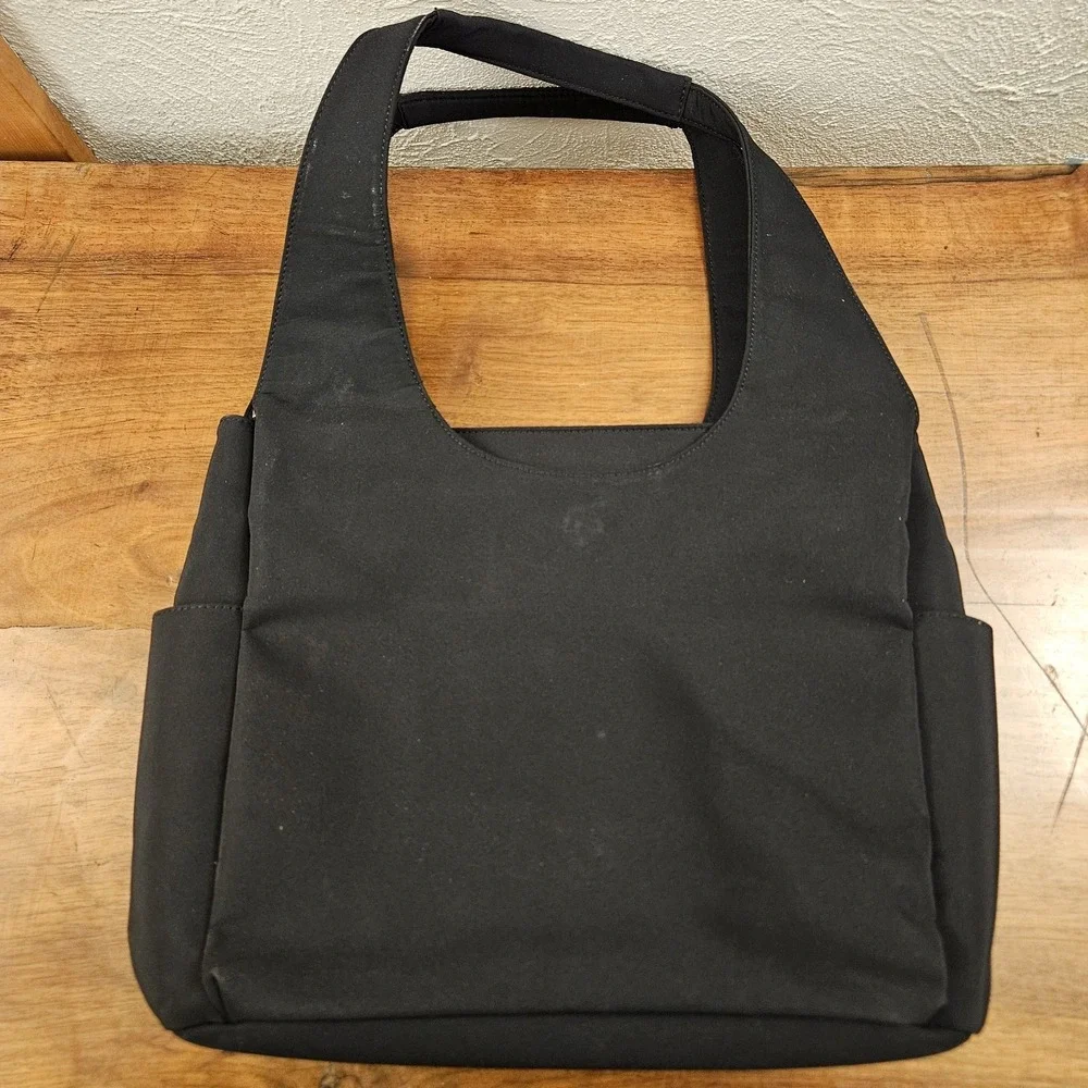 HOBO International Daily Carryall Black Shoulder Bag Double Handles Multi Pocket